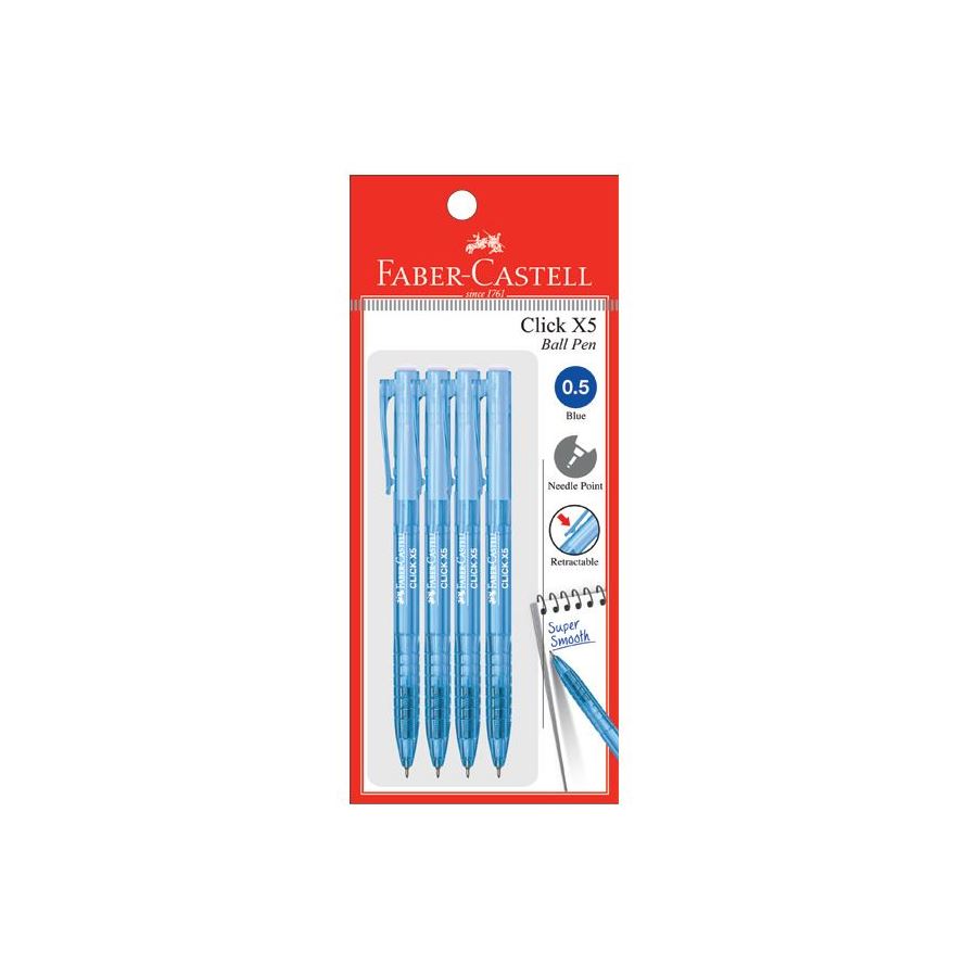 Faber-Castell - Ballpoint pen Click X5 0.5mm, blue, blistercard of 4