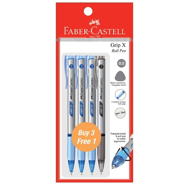 Faber-Castell - Grip X Buy 3 Free 1 - 3 blu 1 blk (0.5)
