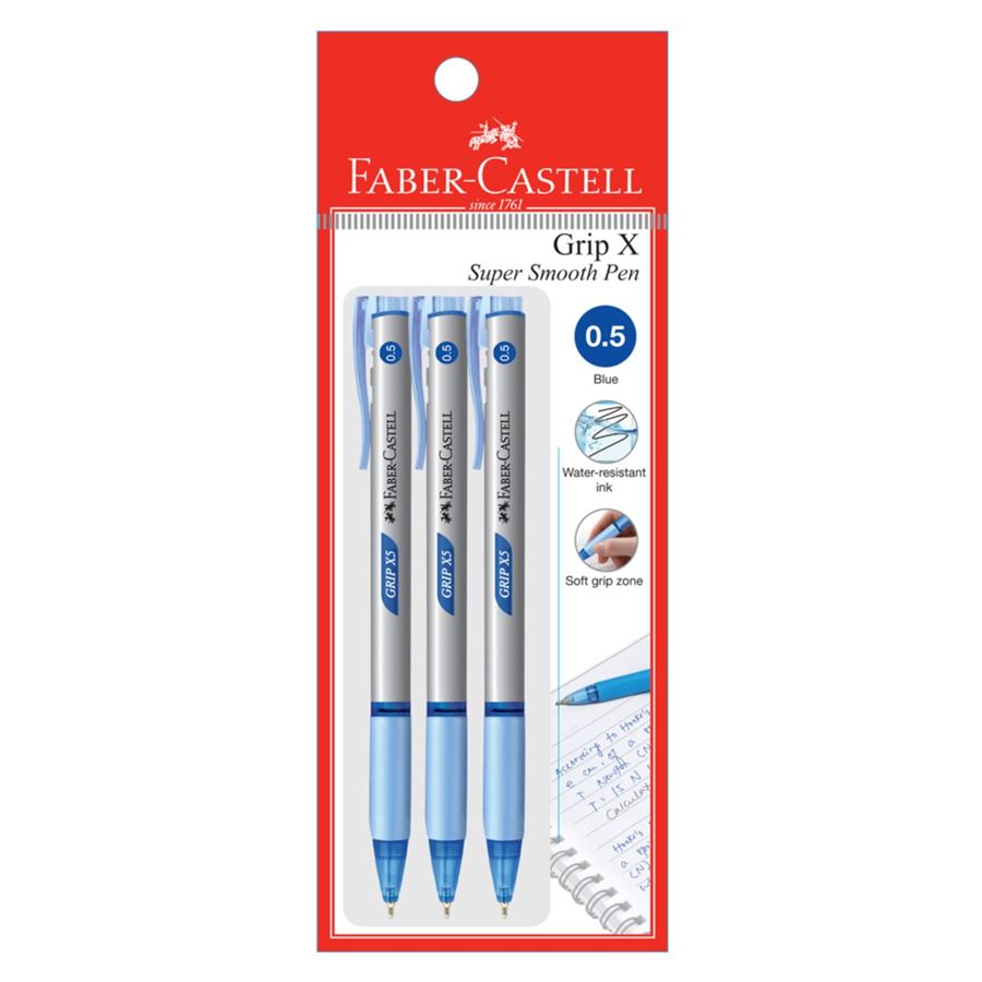 Faber-Castell - Ballpoint pen Grip X5 0.5mm, blue, blistercard of 3