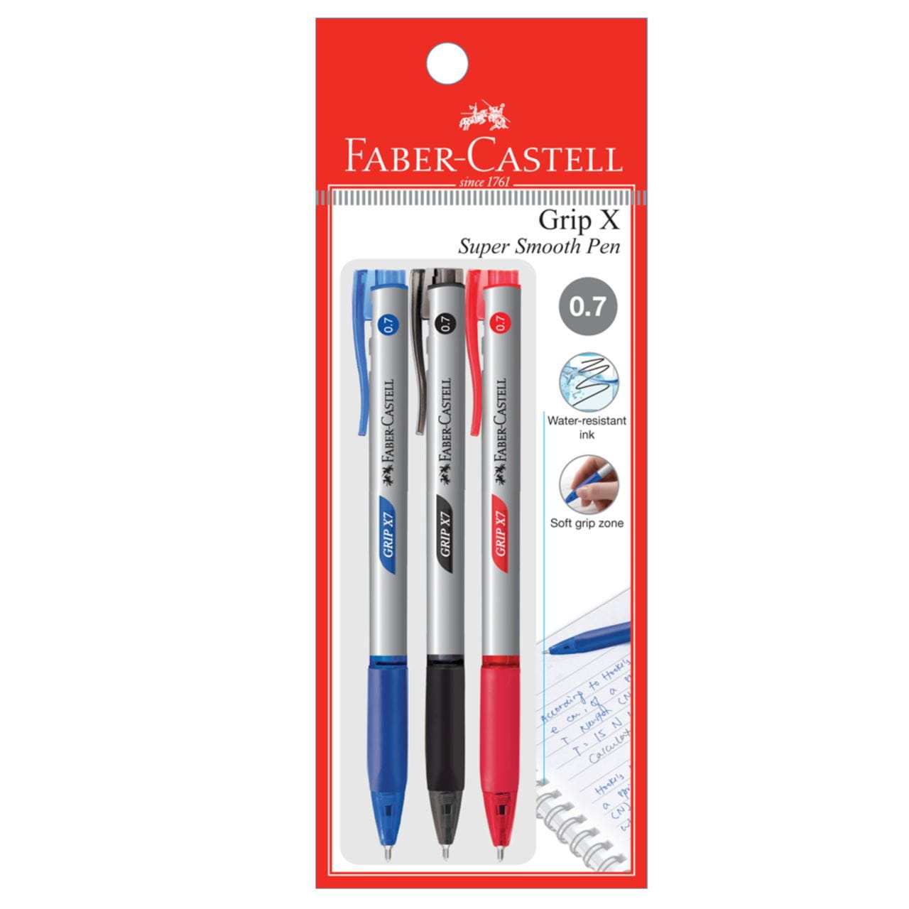 Faber-Castell - Ballpoint pen Grip X7 0.7mm, blistercard of 3