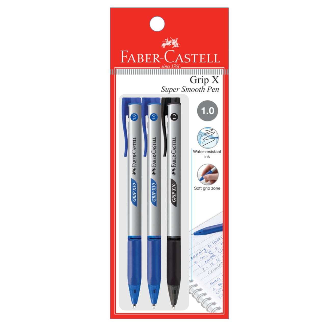 Faber-Castell - Ballpoint pen Grip X10 1.0mm, blistercard of 3