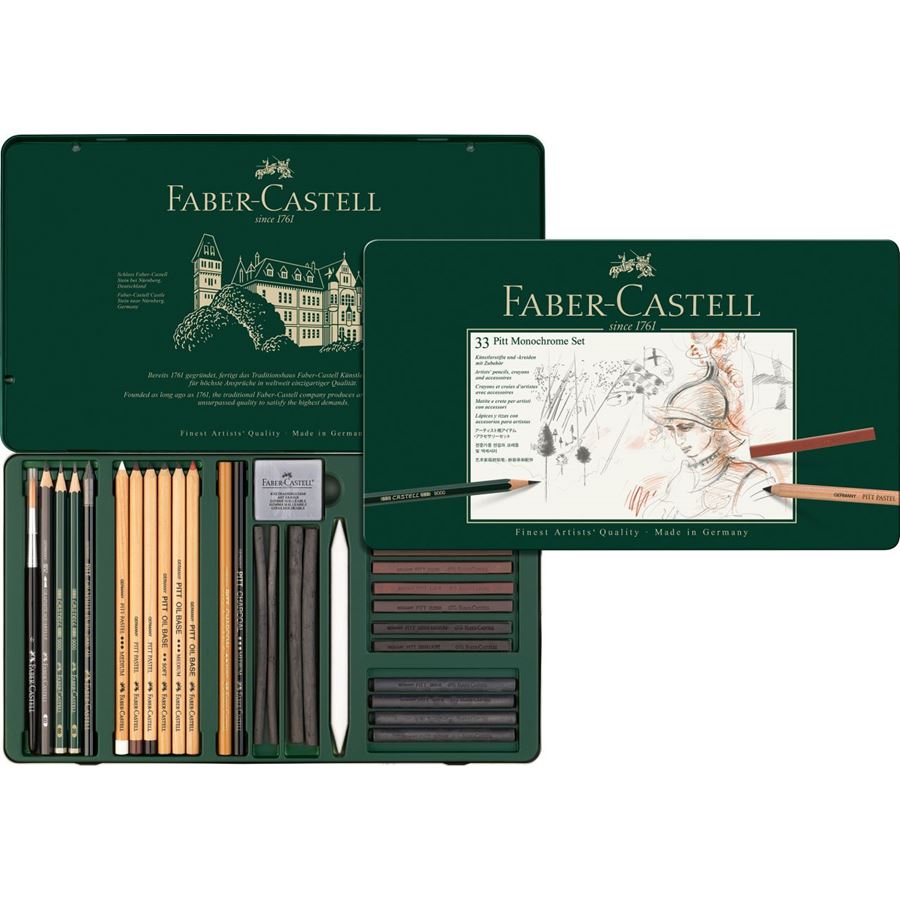 Faber-Castell - Pitt Monochrome set, tin of 33