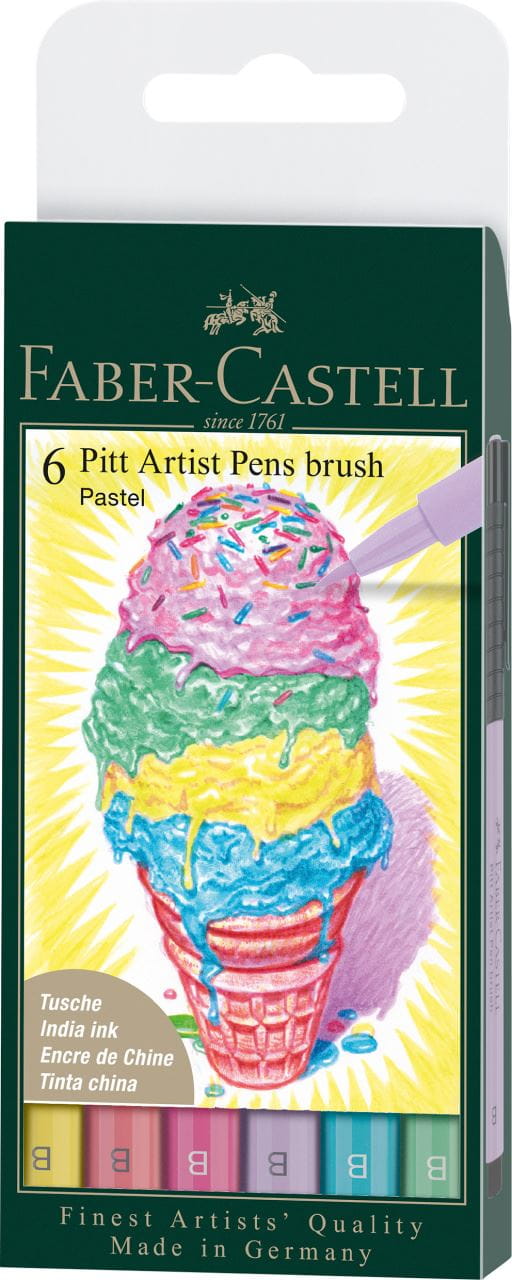 Faber-Castell - Pitt Artist Pen Brush India ink pen, wallet of 6, Pastel