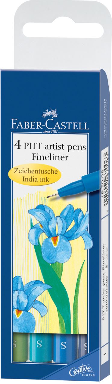 Faber-Castell - India ink Pitt Artist Pen S (Wallet of 4) cool colour