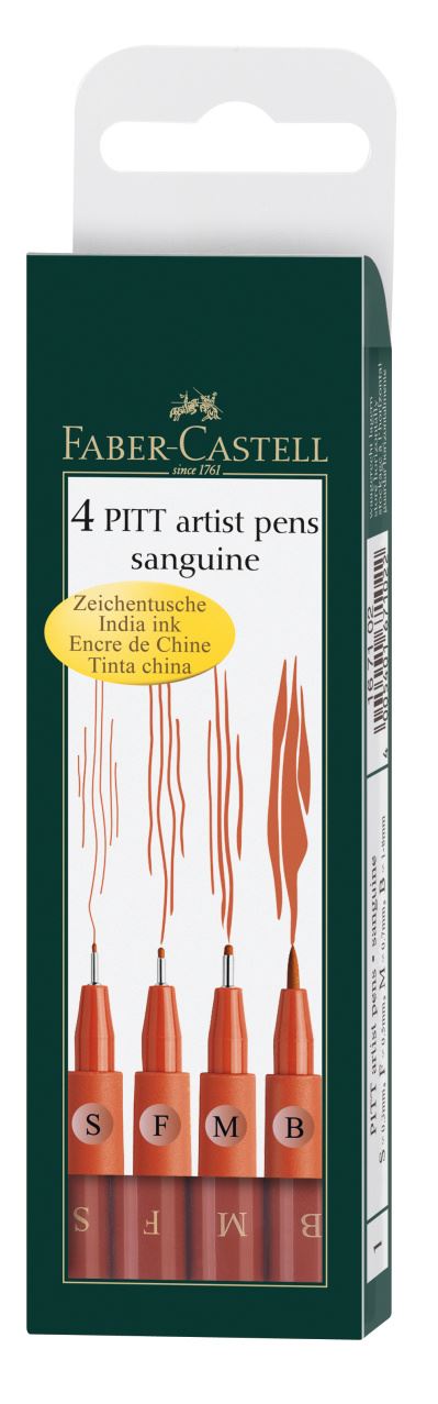 Faber-Castell - Pitt Artist Pen India ink pen, wallet of 4, sanguine