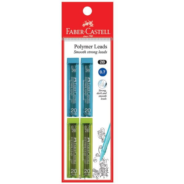 Faber-Castell - Polymer lead 2B, 0.7mm with eraser, blistercard of 4