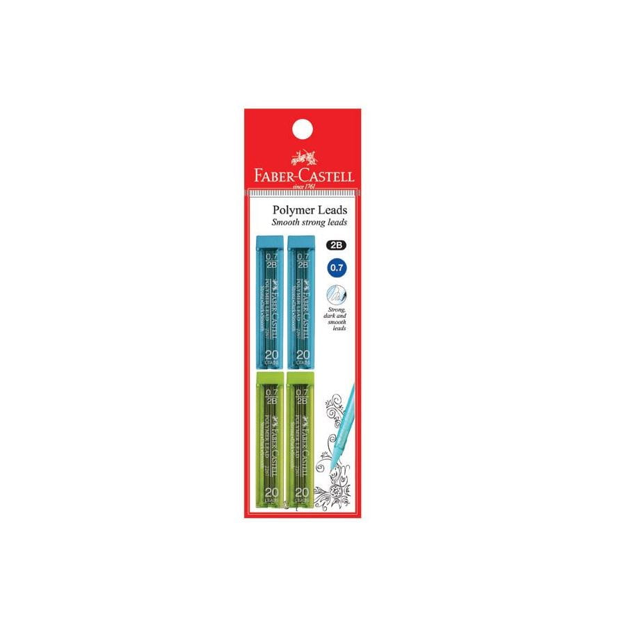 Faber-Castell - Polymer lead 2B, 0.7mm with eraser, blistercard of 4