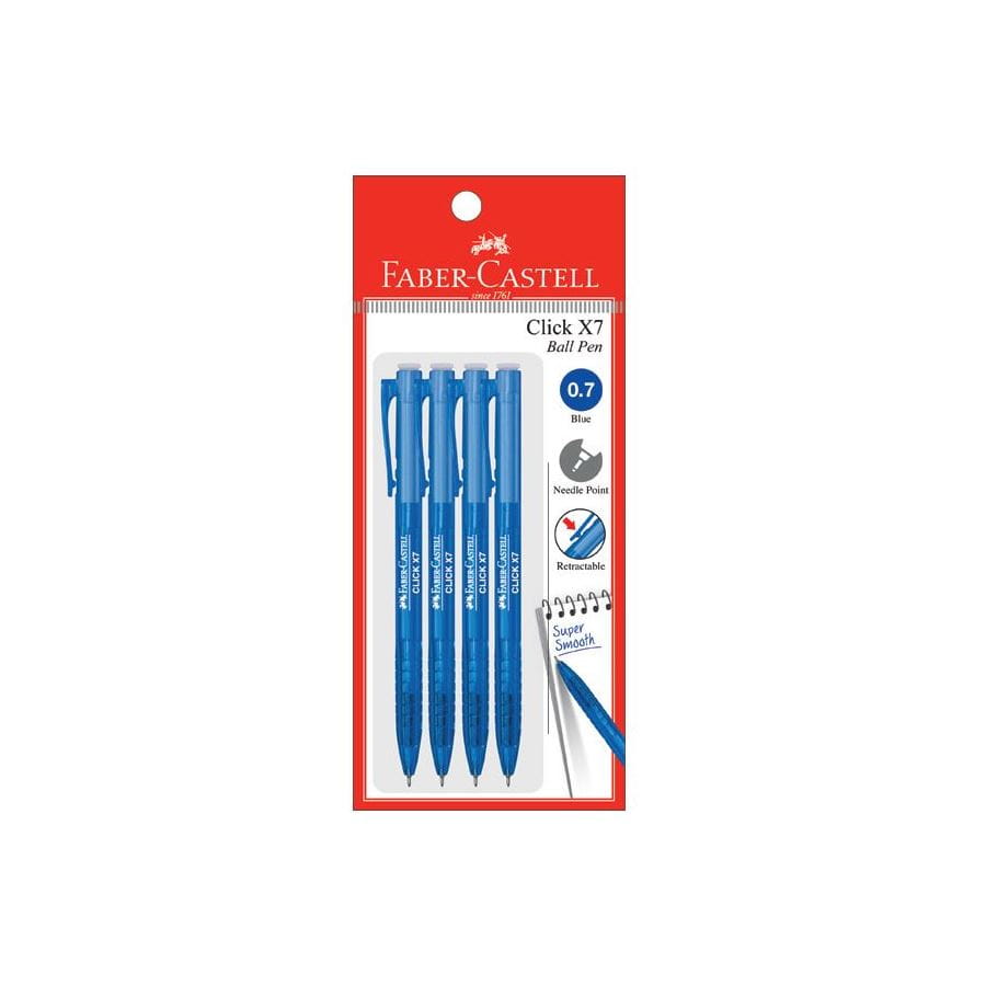 Faber-Castell - Ballpoint pen Click X7 0.7mm, blue, blistercard of 4