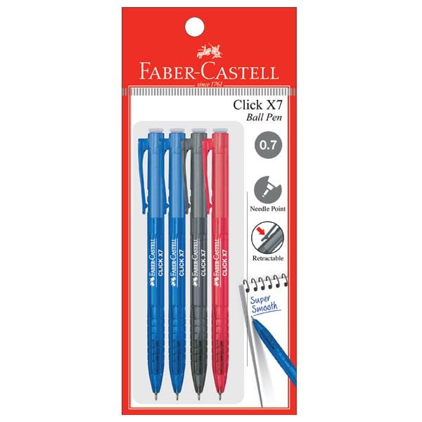 Faber-Castell - Ballpoint pen Click X7 0.7mm, blistercard of 4