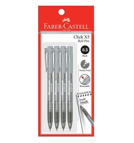 Faber-Castell - Ballpoint pen Click X5 0.5mm, black, blistercard of 4